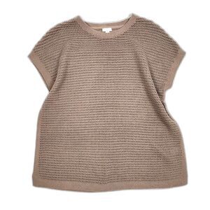 J.Jill Open-Knit Short Sleeve Cotton Blend Top Sweater Taupe Size M